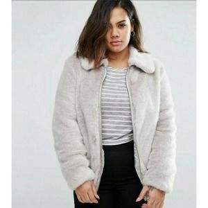 New Look Curve Faux Fur Bomber Jacket Gray 18 Asos